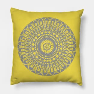 Circle Mandala Grey and Yellow Pillow