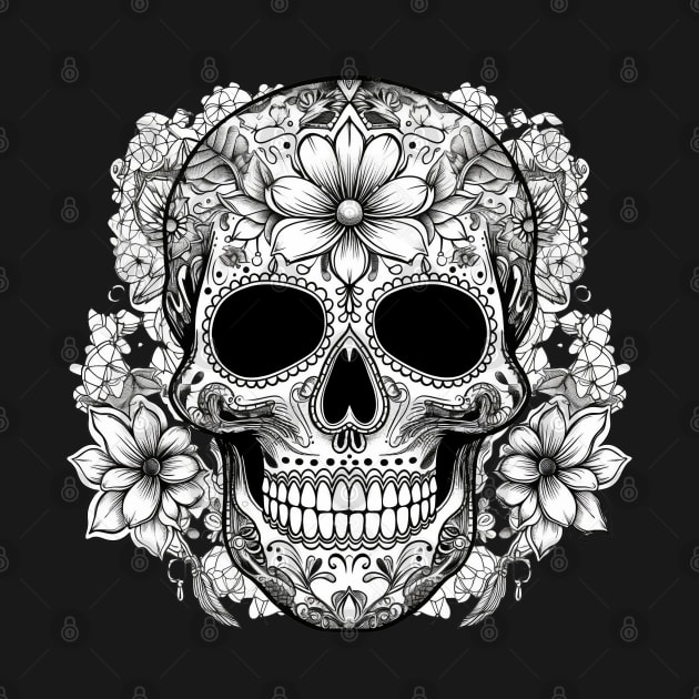 Skull with Flowers by Saltwater Soul