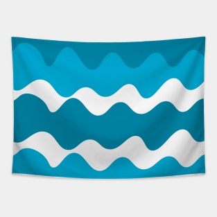 Blue and white horizontal waves pattern Tapestry