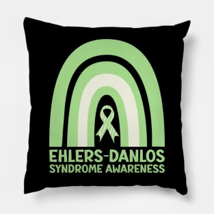 Ehlers-Danlos Syndrome Awareness Ribbon Green Boho Rainbow Pillow