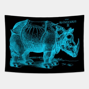 Durer's Rhinoceros in Turquoise Tapestry