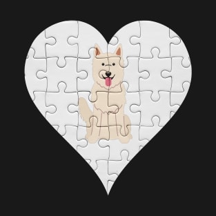 White Swiss Shepherd Dog Heart Jigsaw Pieces Design - Gift for Berger Blanc Suisse Lovers T-Shirt