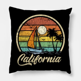 California  Vintage Distressed Sailboat Sailing Pillow