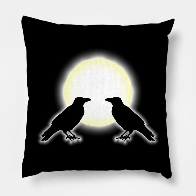 Raven Silhouettes In Moonlight Pillow by Dark Night Designs