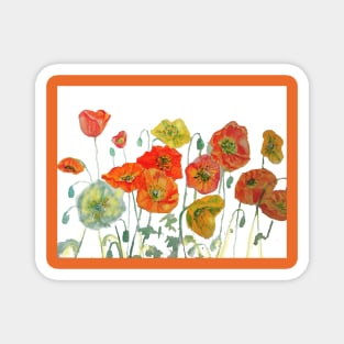 Poppy Watercolor Painting Orange Red Yellow Magnet