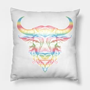 Rainbow Tribal Bull portrait Pillow