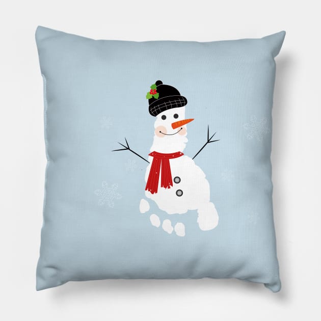 Snowman with baby foot print Pillow by GULSENGUNEL