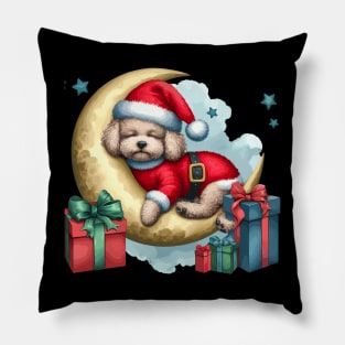 Poodle Dog On The Moon Christmas Pillow