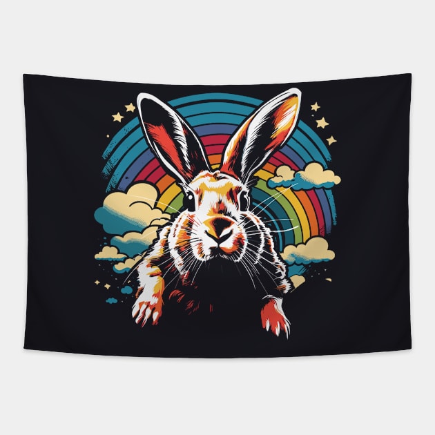 Rabbit in the Sky 70s Aesthetics Bunny Tapestry by Apocatnipse Meow