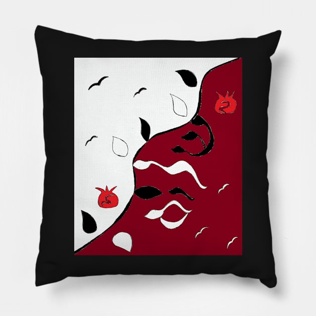 Shalom on the Vine Red and White Pillow by Avvy