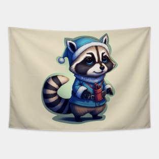 Cute Christmas Raccoon with Candy bag Tapestry