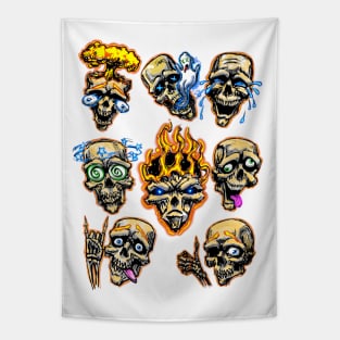 Flaming Silly Skull Faces Tapestry