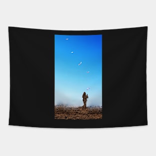 Beach Girl Kites Ombre Sky Tapestry