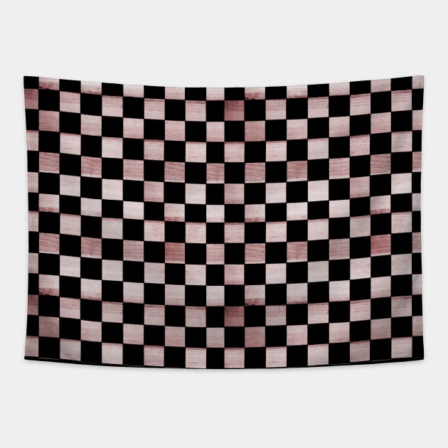 Black and Copper Red Checkered Wood Pattern Tapestry by Lucy