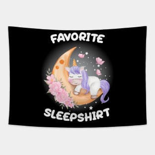 Cute Little Unicorn Sleeping on The Moon Nap Favorite Sleep time Pajama Tapestry