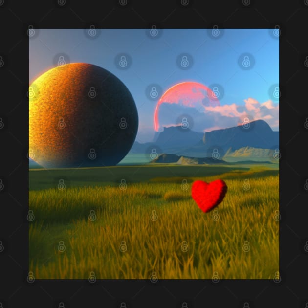 Valentine Wall Art - Heart and two moons - Unique Valentine Fantasy Planet Landsape - Photo print, canvas, artboard print, Canvas Print and T shirt by DigillusionStudio