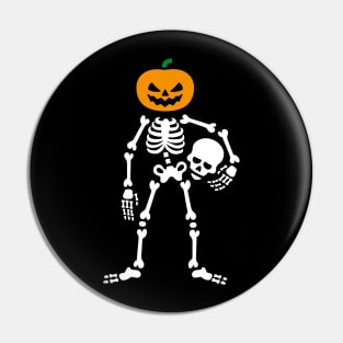 Skeleton holding skull - pumpkin Head Halloween Pin