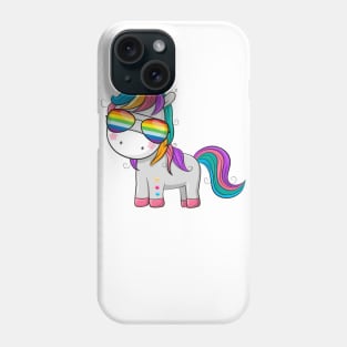 Cute unicorn with sunglasses colors of the rainbow. Phone Case