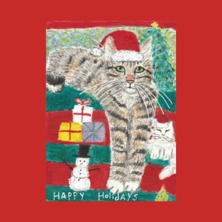 Christmas  holidays  Tabby cat painting T-Shirt