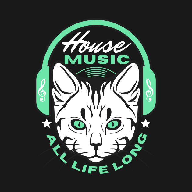 HOUSE MUSIC  - Headphone Cat (Green) by DISCOTHREADZ 