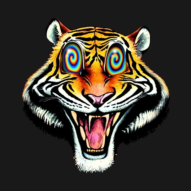 Mad Cat | Tiger Acid Design | Psychedelic Tiger | LSD Tiger Eyes | Tiger Tripping | Mad Cat Club | Angry Kitty | Raging Tiger | Logo Art & Design By Tyler Tilley (tiger picasso) by Tiger Picasso