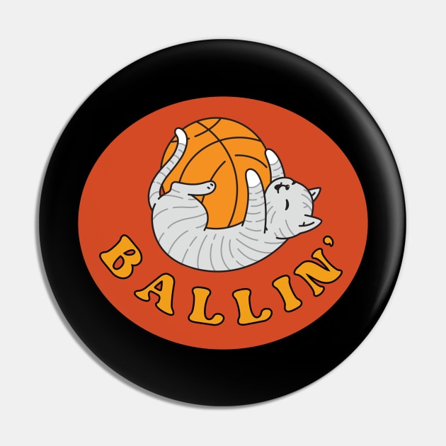 Gray Tabby Kitty Cat Basketball Ballin' Pin by Flourescent Flamingo