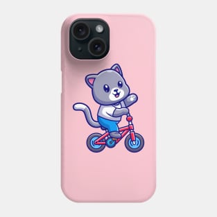 Cute Cat Riding Bicycle With Waving Hand Cartoon Phone Case