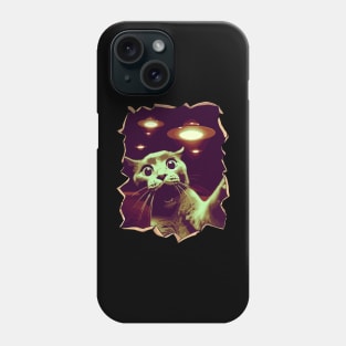 Funny Cat Selfie With UFOs Behind Phone Case