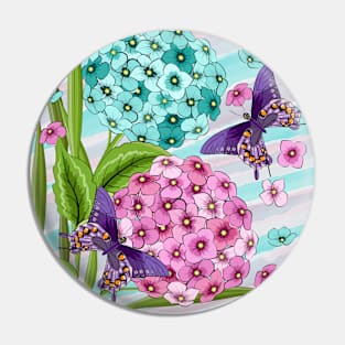 Hydrangea Flowers And Swallowtail Butterflies Pin