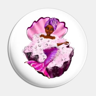 Mermaid spa day in Oyster clam shell 3 - Black anime mermaid in bubble bath. Pretty black girl with Afro hair, green eyes, Cherry pink lips and dark brown skin. Hair love ! Pin