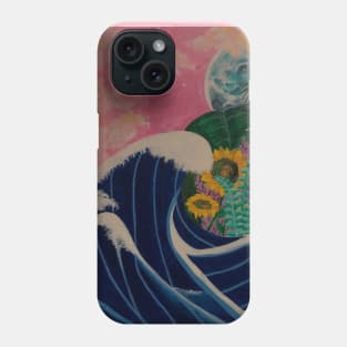 Waves engulfing sunflowers and the Moonlight Phone Case