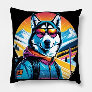 Skiing Husky Dog Pillow