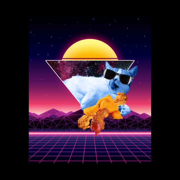Aesthetic Synthwave Cat Fried Chicken by Random Galaxy