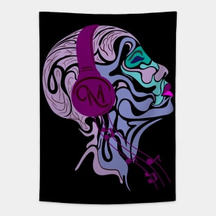 Portrait of a human wearing headphones listening to music Tapestry