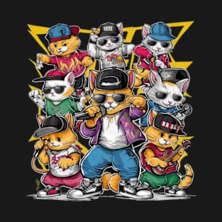 Cute cat gang with hand drawn cartoon. Hip Hop style T-Shirt