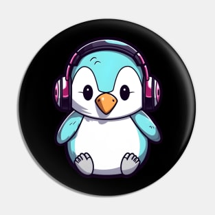 Cute Penguin Headphones Pin