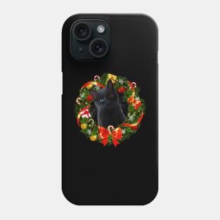 Funny Black Cat Christmas Wreath Ornament Phone Case