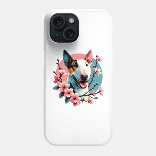 Miniature Bull Terrier Celebrates Spring Cherry Blossoms Phone Case