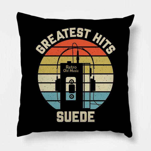 Greatest Hits Suede Pillow by Dinosaur Mask Store