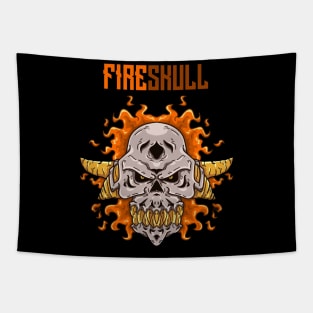 Fire skull illustration Tapestry