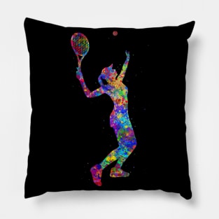 Tennis player girl watercolor Pillow