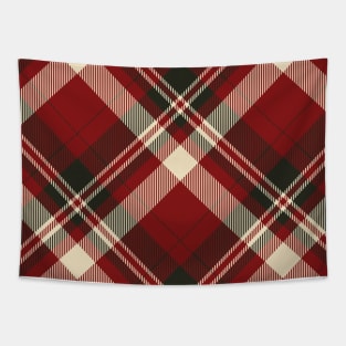 Red cream and black diagonal Tartan Plaid Pattern Tapestry