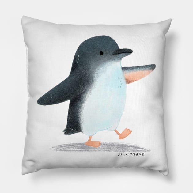 Blue Penguin Pillow by julianamotzko