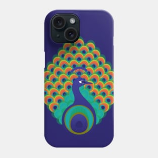 Peacock - stylized bird on deep blue background Phone Case