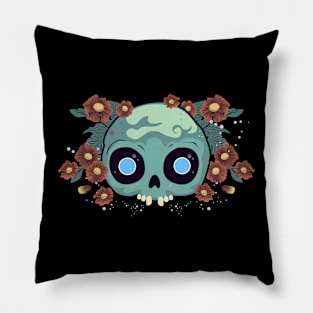 skull flowers gothic design Pillow