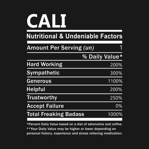 Cali Name T Shirt - Cali Nutritional and Undeniable Name Factors Gift Item Tee by nikitak4um