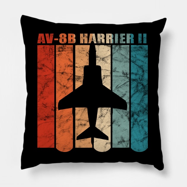 AV-8B Harrier II Jet Airplane Retro Vintage Design Pillow by DesignedForFlight