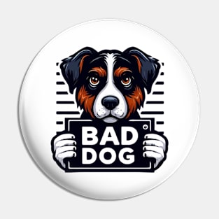 Bad Dog Illustrated Mug Shot Pin