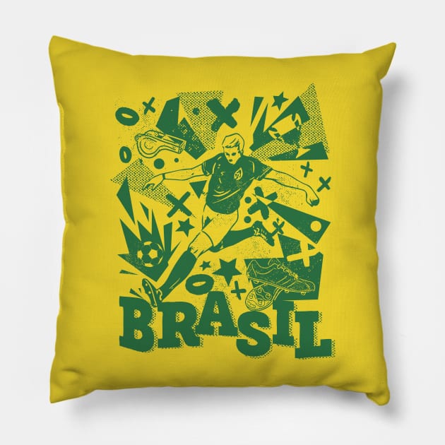 Vintage Brazil Football // Retro Grunge Brasil Soccer Pillow by SLAG_Creative