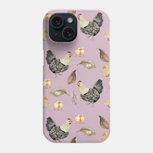 Chickens and Leaves Brown, Yellow and Pink Phone Case